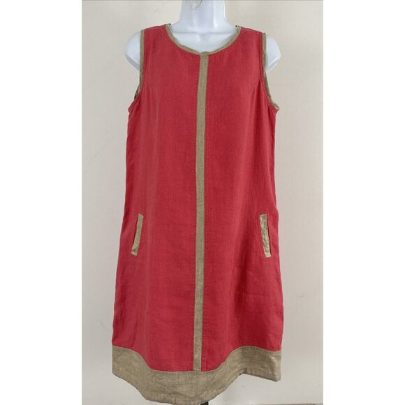 AB NAHLIK Pink/Beige Trim Sleeveless Linen Shift Dress Sz 38 US Medium - Picture 1 of 5